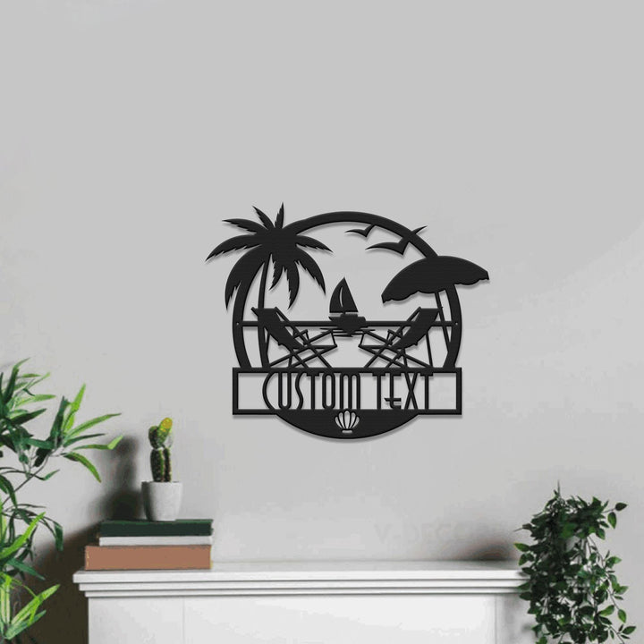 Custom Patio Wall Art of Beach Chairs with Waterfront View - Outdoor Metal Sign, Coastal Beach House Decor, Backyard Retreat, Summer Sign