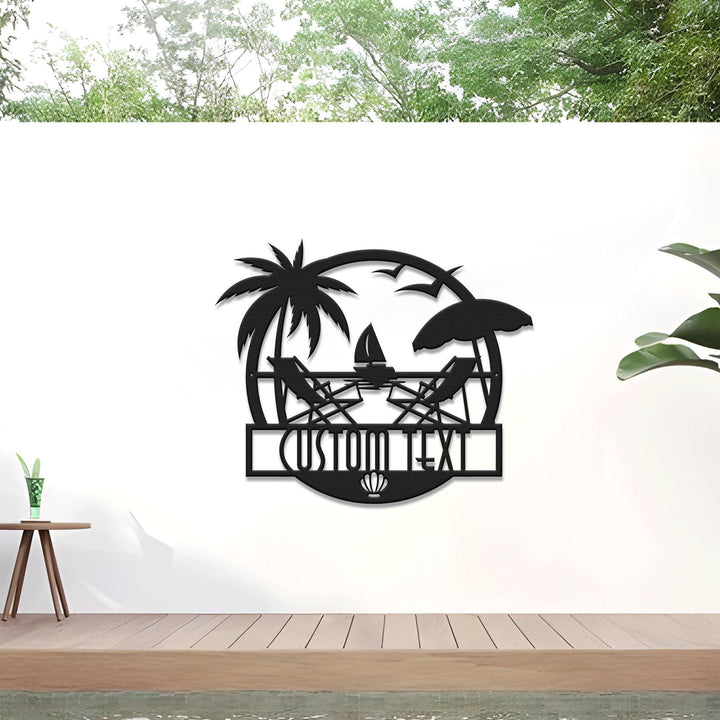 Custom Patio Wall Art of Beach Chairs with Waterfront View - Outdoor Metal Sign, Coastal Beach House Decor, Backyard Retreat, Summer Sign