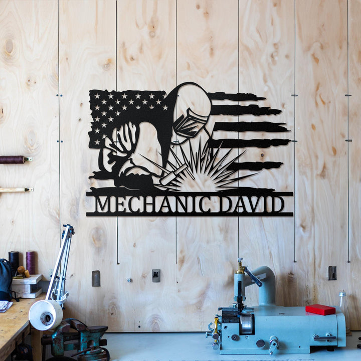 Custom Welder US Flag Metal Sign with Led Light, Xmas Birthday Gift for Welder Dad, Father's Day, Ironworker Sign, Welding Wall Art Decor