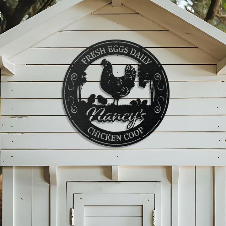 Custom Chicken Coop Metal Sign, Chicken Farm Wall Art Decor, Personalized Chicken House Sign with Family Name, Gift For Mom Grandma Farmer