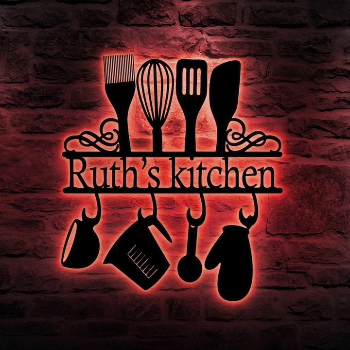 Custom Kitchen Metal Sign Led Lights, Personalized Kitchen Wall Art Decor For Home, Xmas Gift for Nana Mother, Baker Sign, Housewarming Gift