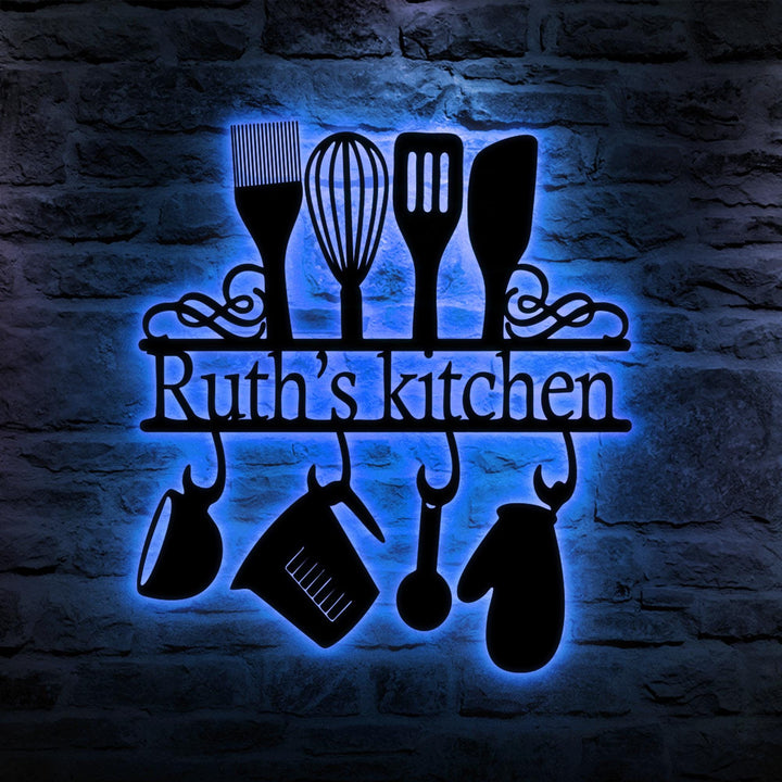 Custom Kitchen Metal Sign Led Lights, Personalized Kitchen Wall Art Decor For Home, Xmas Gift for Nana Mother, Baker Sign, Housewarming Gift