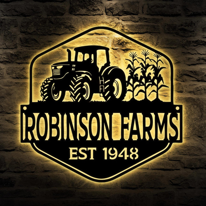 Custom Tractor Metal Name Sign Wall Art LED Light, Personalized Tractor Name Sign, Home Decor, Birthday Gift for Farmer, Tractor Driver