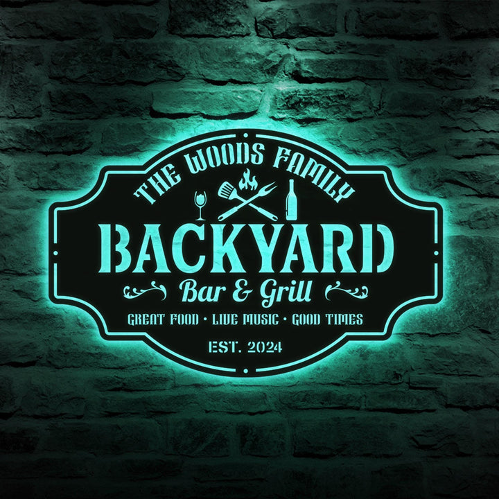 Personalized Backyard Pool Metal Sign LED Light, Outdoor Wall Art Decor, Pool Signs for Outdoor, Custom Bar And Grill Sign Decor, Xmas Gifts
