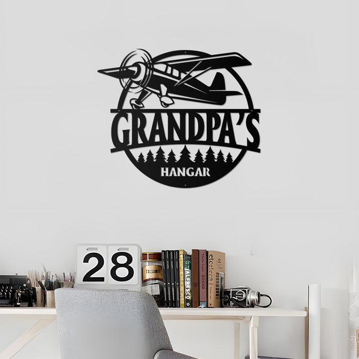 Airplane Hangar Metal Sign, Personalized Pilot Sign, Custom Aviation Lover, Personalized Airplane Wall Art Decor, Man Cave, Dad Grandpa Gift