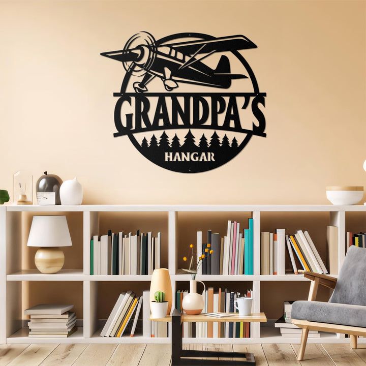 Airplane Hangar Metal Sign, Personalized Pilot Sign, Custom Aviation Lover, Personalized Airplane Wall Art Decor, Man Cave, Dad Grandpa Gift
