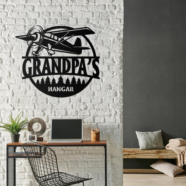 Airplane Hangar Metal Sign, Personalized Pilot Sign, Custom Aviation Lover, Personalized Airplane Wall Art Decor, Man Cave, Dad Grandpa Gift
