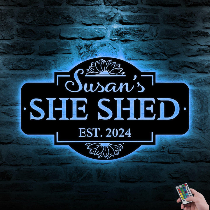Personalized She Shed Metal Sign Led Lights, Custom Outdoor Decor for Your Mom Cave or Potting Shed, Wall Art Decor, Signs For A She Shed