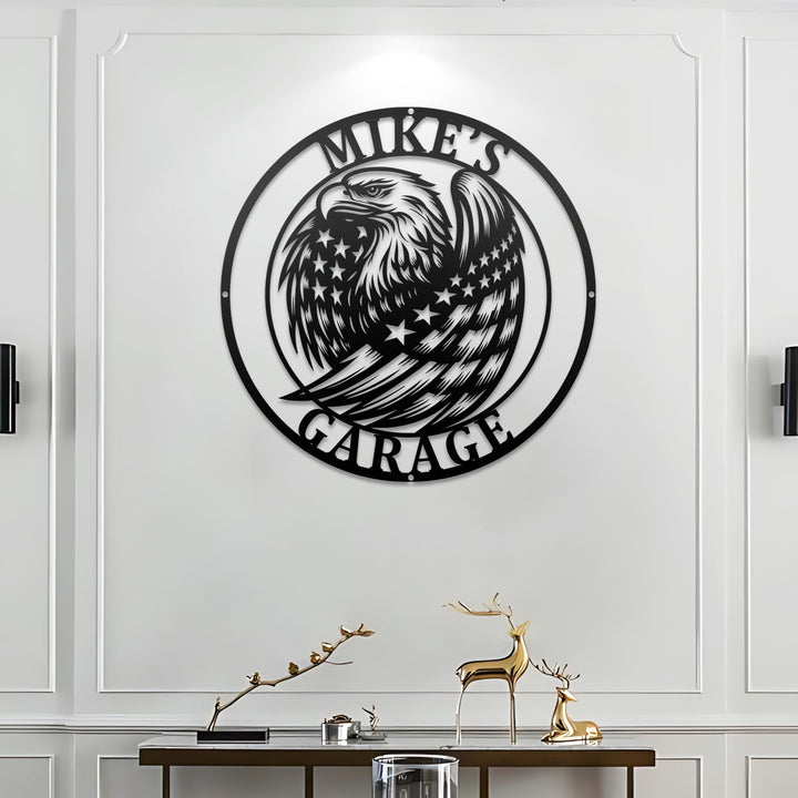 Custom Eagle US Flag Metal Sign, American Flag Gift, Personalized Name , 4th of July, Patriotic Wall Art, Veteran Gift, Garage Decor