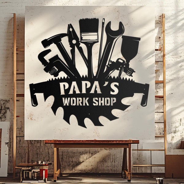 Personalized Garage Metal Wall Art LED Light - Custom Workshop Name Sign Home Decor - Ideal for Home Decor & Gift, Father's Day gifts
