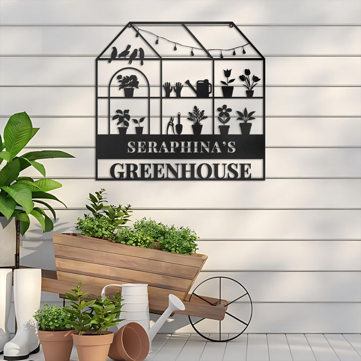 Custom Metal Greenhouse Sign, Personalized Hanging Garden Sign, BackYard Decor, Greenhouse Name Sign, Garden trowel, Conservatory Sign Gift