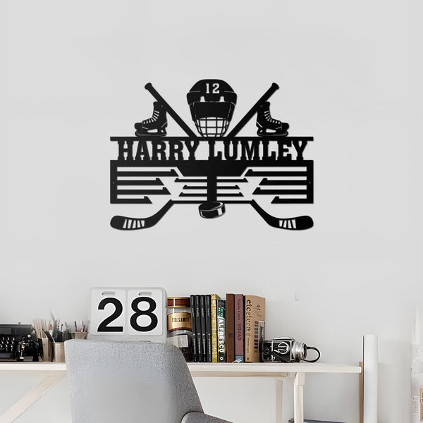 Custom Metal Hockey Medal Hanger Wall Art Led Light, Hockey Player Medal Holder, 12 Rungs for Medals & Ribbons, Medal Display Awards Sign