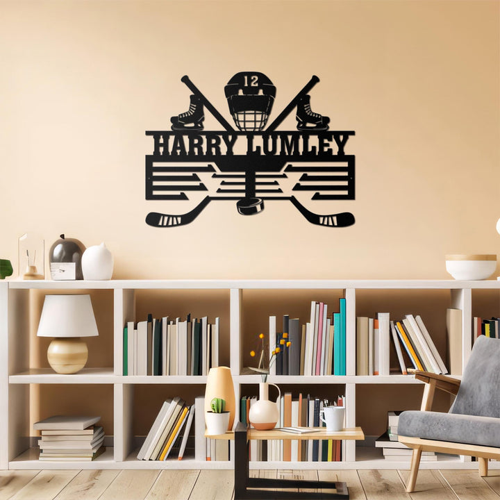 Custom Metal Hockey Medal Hanger Wall Art Led Light, Hockey Player Medal Holder, 12 Rungs for Medals & Ribbons, Medal Display Awards Sign
