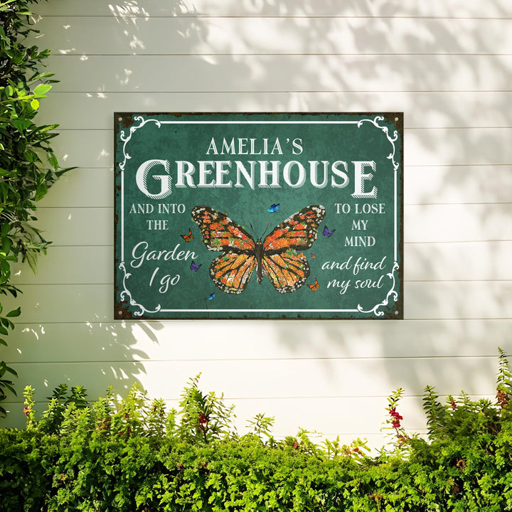 Custom Metal Greenhouse Sign, Personalized Hanging Garden Sign, BackYard Wall Art Decor, Conservatory Sign, Retro Garden Plaque, Mom Gift