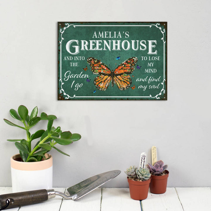 Custom Metal Greenhouse Sign, Personalized Hanging Garden Sign, BackYard Wall Art Decor, Conservatory Sign, Retro Garden Plaque, Mom Gift