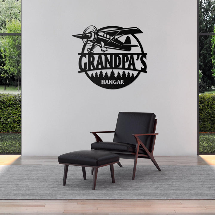 Airplane Hangar Metal Sign, Personalized Pilot Sign, Custom Aviation Lover, Personalized Airplane Wall Art Decor, Man Cave, Dad Grandpa Gift