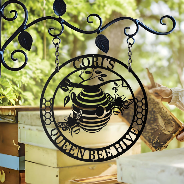 Custom Metal Bee Farm Metal Sign, Personalized Honey Bee Wall Art Deco, Custom Garden Sign, Gift for Gardener Bee Keeper, Honey Bee Hive
