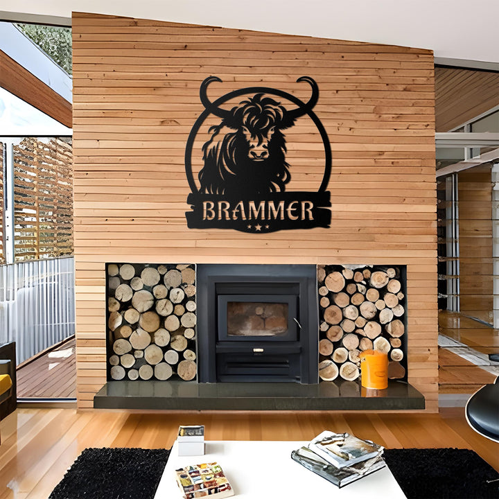 Custom Highland Cow Cuttable Metal Wall Art With Led Lights, Personalized Highland Cow Name Sign Decoration For Home, Baby Cow Metal Gifts