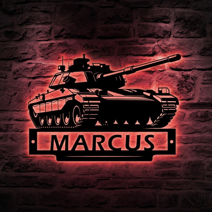 Custom US Military Tank Metal Sign With LED Lights, Personalized US Military Tank Metal Signs, Military Tank Wall Hanging For Decoration