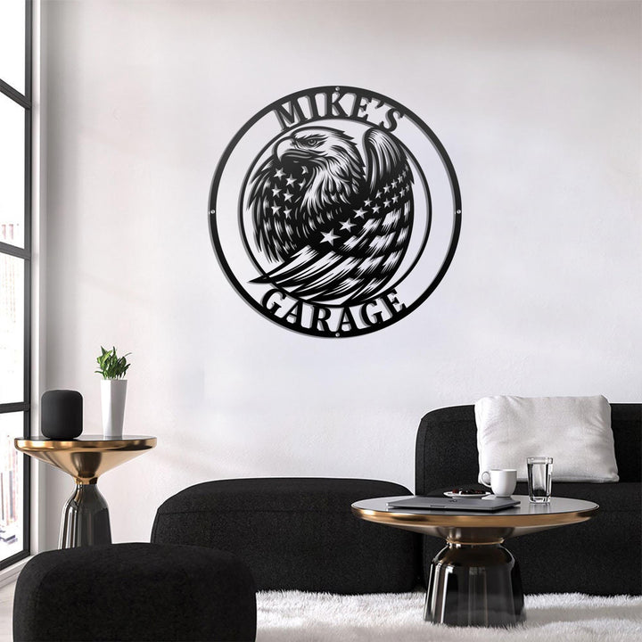 Custom Eagle US Flag Metal Sign, American Flag Gift, Personalized Name , 4th of July, Patriotic Wall Art, Veteran Gift, Garage Decor