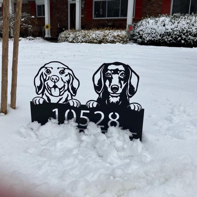 Custom Peeking Dogs Address Stake, Puppy Metal Address Sign House number, Hanging Address Plaque, Outdoor Garden Decor, Dog Lover's Gifts