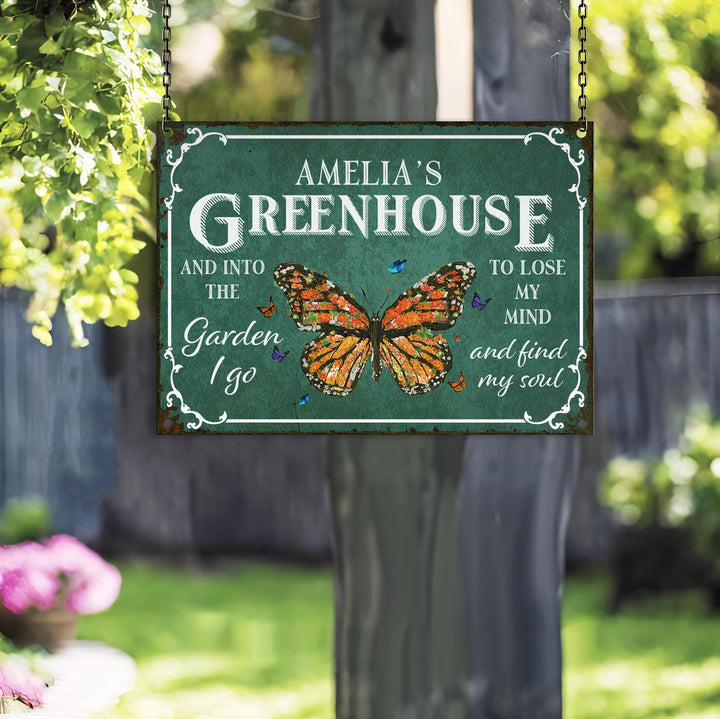 Custom Metal Greenhouse Sign, Personalized Hanging Garden Sign, BackYard Wall Art Decor, Conservatory Sign, Retro Garden Plaque, Mom Gift