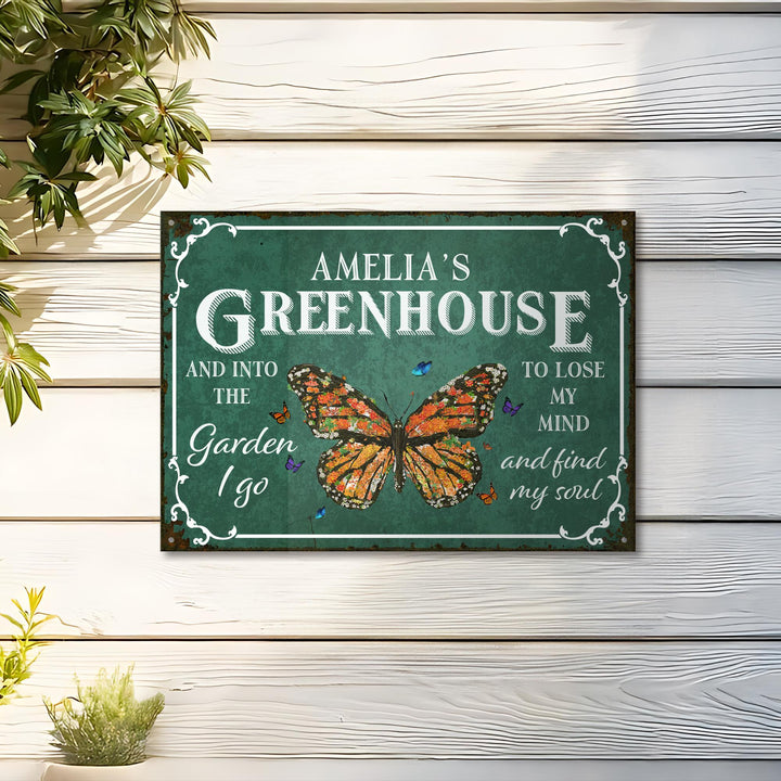 Custom Metal Greenhouse Sign, Personalized Hanging Garden Sign, BackYard Wall Art Decor, Conservatory Sign, Retro Garden Plaque, Mom Gift