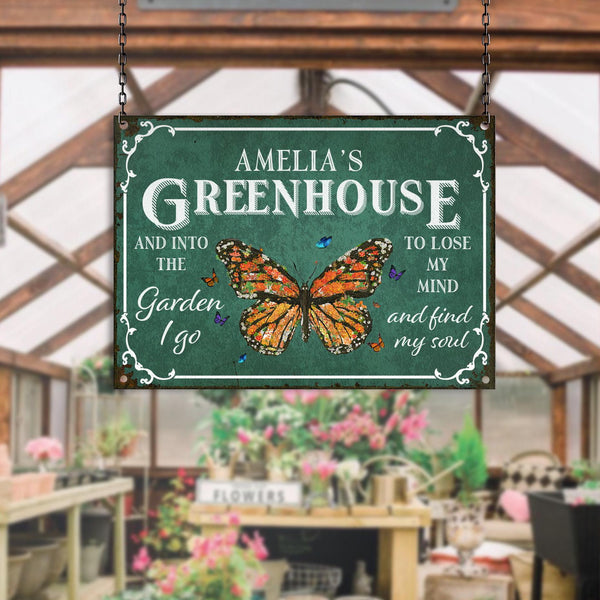 Custom Metal Greenhouse Sign, Personalized Hanging Garden Sign, BackYard Wall Art Decor, Conservatory Sign, Retro Garden Plaque, Mom Gift