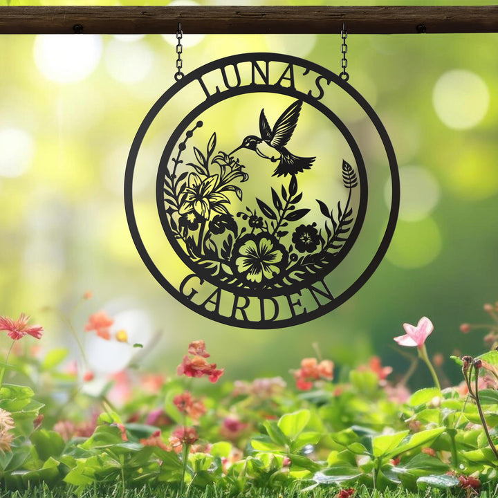 Custom Hummingbird Metal Garden Decor,Hummingbird Garden Sign,Personalized Garden Decor,Custom Garden Name Sign, Hummingbird wall art