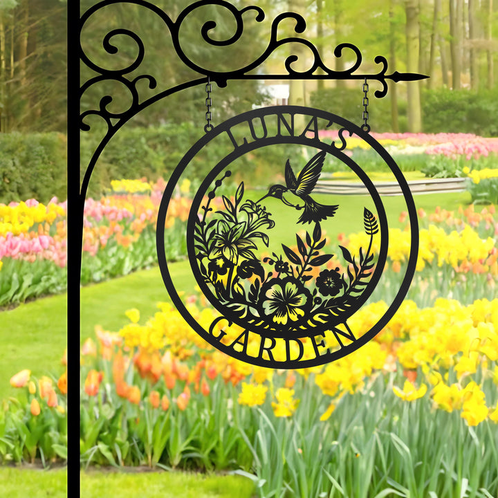 Custom Hummingbird Metal Garden Decor,Hummingbird Garden Sign,Personalized Garden Decor,Custom Garden Name Sign, Hummingbird wall art