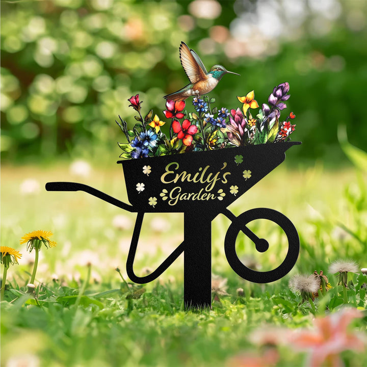 Custom Hummingbird Metal Garden Stake, Bird with Stakes Garden Sign, Personalized Garden Name Sign, Mother's Day Gift, Garden Decor