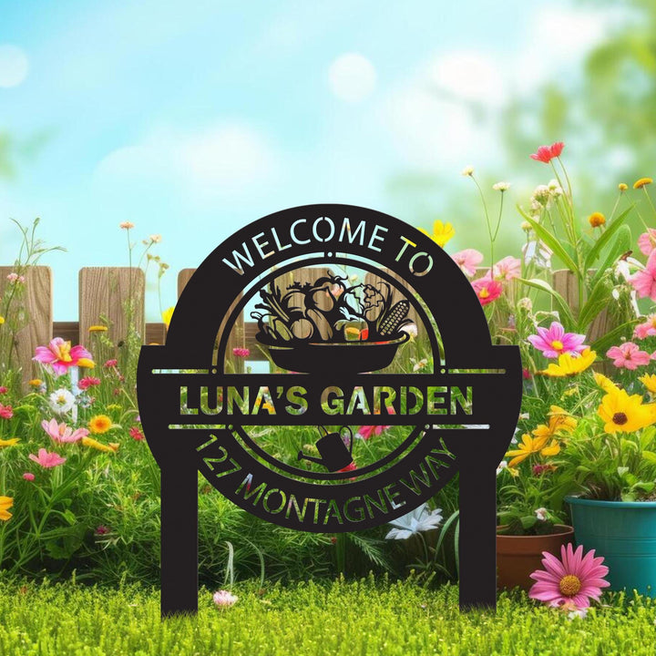 Metal Garden Sign with Stakes: Personalizable| Custom Round Sign for Garden Decoration| Gardeners Gift| Unique Gift for Mother Day
