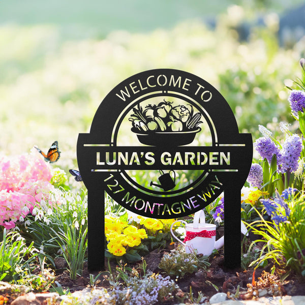 Metal Garden Sign with Stakes: Personalizable| Custom Round Sign for Garden Decoration| Gardeners Gift| Unique Gift for Mother Day