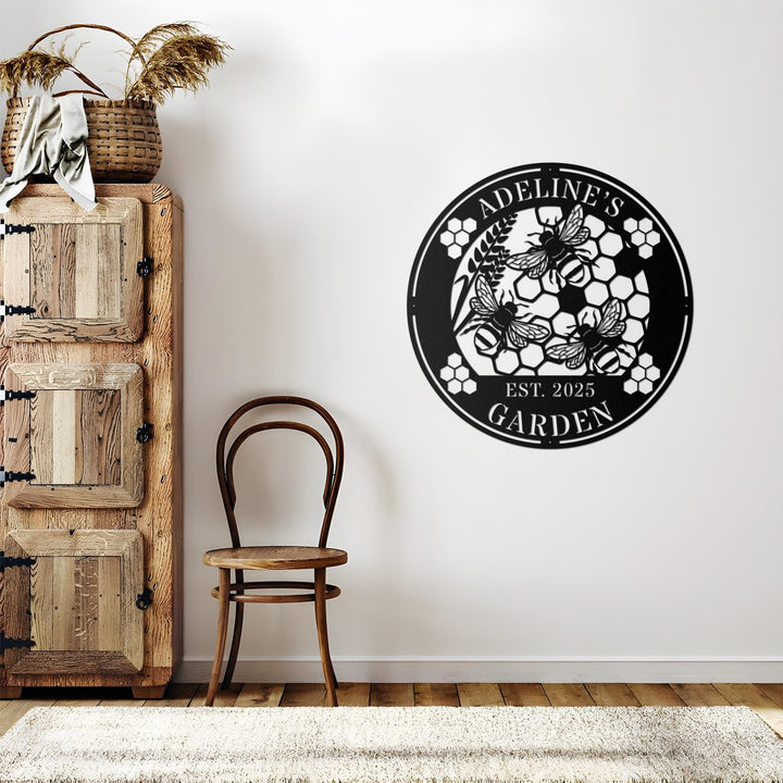 Personalized BEE Farm Metal Sign, Bee Keeper, Porch Patio Garden, Bee Lovers Gift, Honeycomb, Honey Bee Garden Metal Wall Art, Outdoor Decor