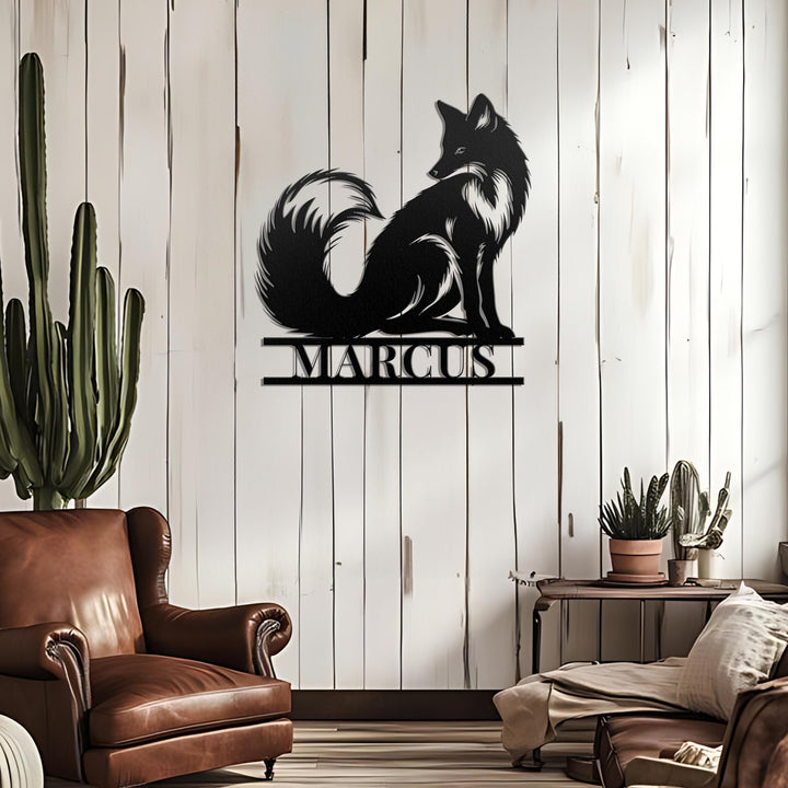 Custom Fox Metal Wall Art LED Light Personalized Fox Lover Name Sign Home Decor Kid Nursery Decoration Wild Animal Housewarming Birthday