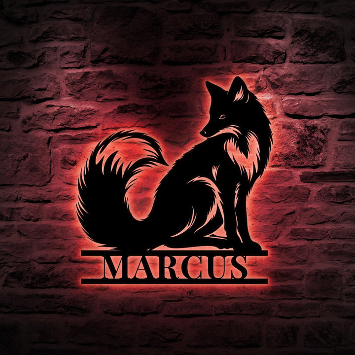 Custom Fox Metal Wall Art LED Light Personalized Fox Lover Name Sign Home Decor Kid Nursery Decoration Wild Animal Housewarming Birthday