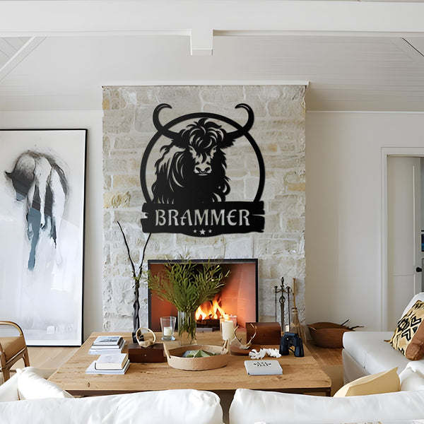 Custom Highland Cow Cuttable Metal Wall Art With Led Lights, Personalized Highland Cow Name Sign Decoration For Home, Baby Cow Metal Gifts