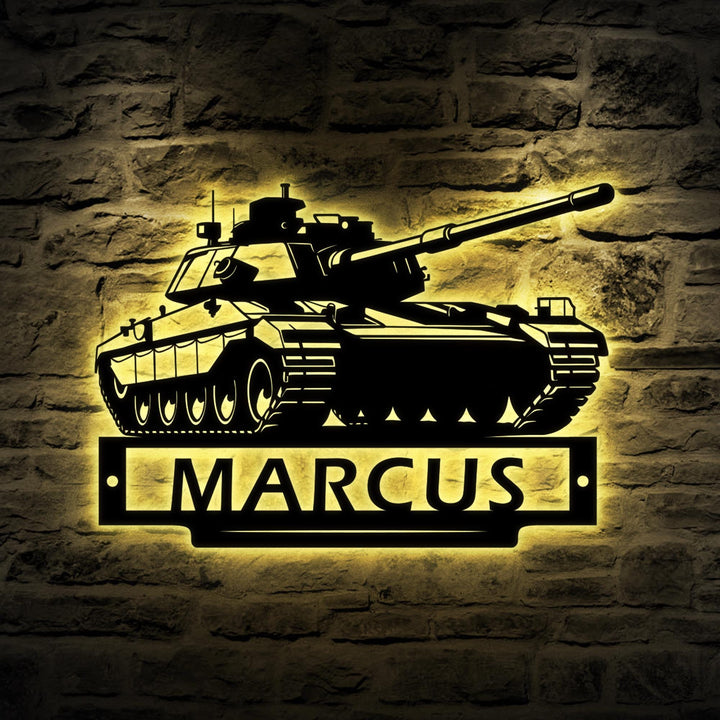 Custom US Military Tank Metal Sign With LED Lights, Personalized US Military Tank Metal Signs, Military Tank Wall Hanging For Decoration