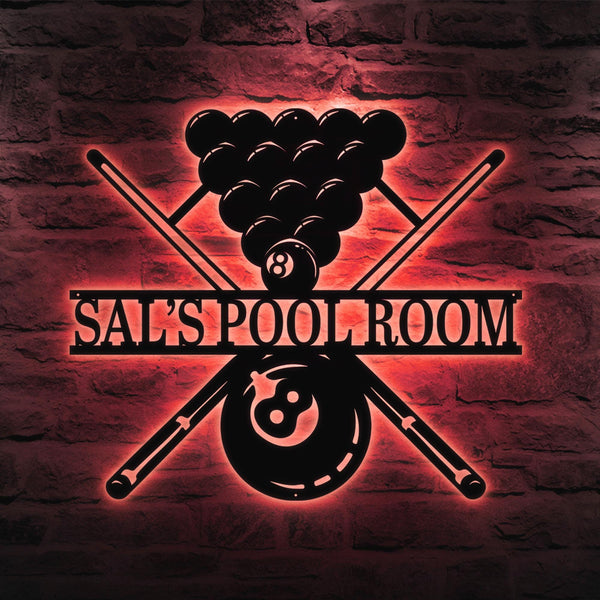 Personalized Billiards Metal Wall Art with LED Light, Custom Snooker Player Name Sign, Pool Room & Club Decor, Gift for Billiards Lovers
