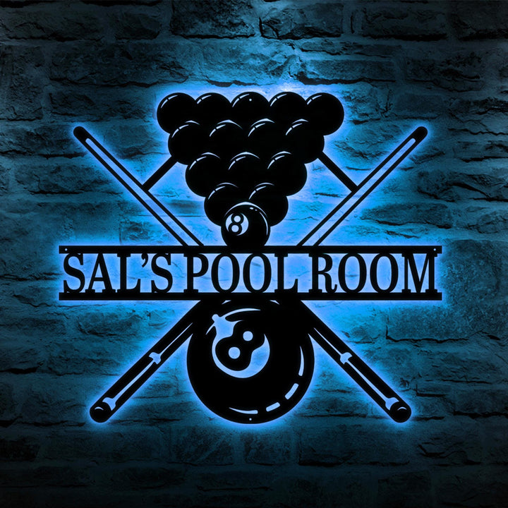 Personalized Billiards Metal Wall Art with LED Light, Custom Snooker Player Name Sign, Pool Room & Club Decor, Gift for Billiards Lovers