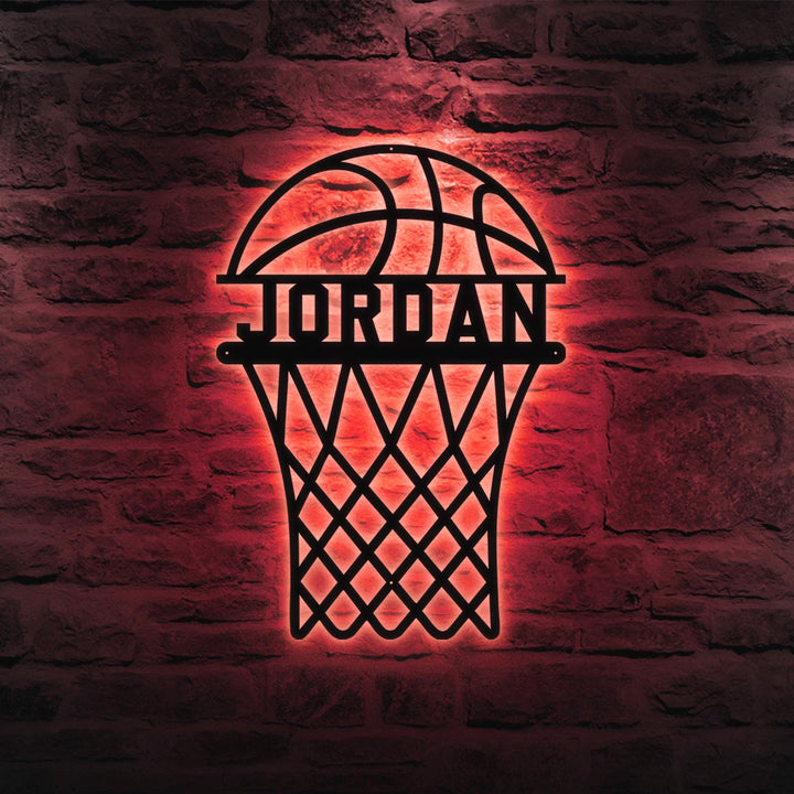 Custom Basketball Monogram Metal Sign With LED Lights , Personalized Basketball Metal Wall Art LED RGB, Basketball Neon Metal Wall Decor