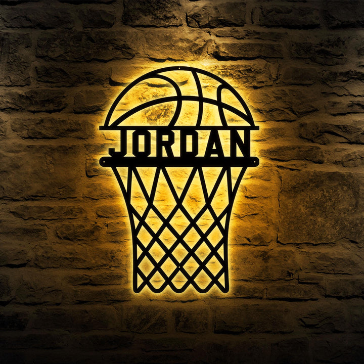 Custom Basketball Monogram Metal Sign With LED Lights , Personalized Basketball Metal Wall Art LED RGB, Basketball Neon Metal Wall Decor