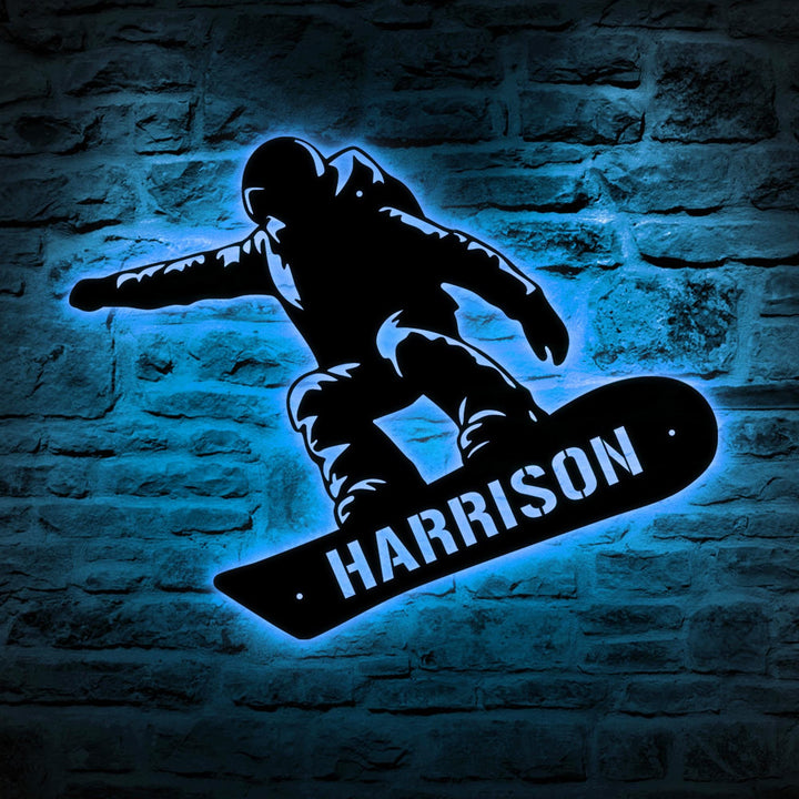 Custom Snowboarding Metal Wall Art LED Light Personalized Snowboard Name Sign Home Decor Snowboarder Mountain Decoration Birthday Gift