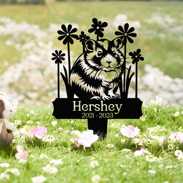 Personalized Hamster Memorial Stake, Hamster Grave Marker with Flowers, Custom Pet Cemetery Metal Stake, Pet Garden Decor, Loss of Pet