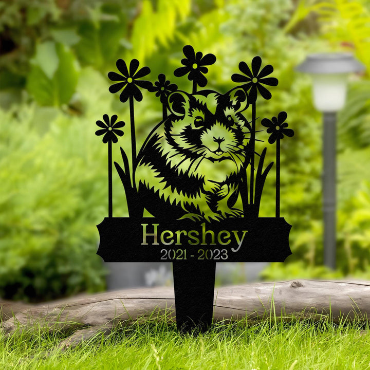 Personalized Hamster Memorial Stake, Hamster Grave Marker with Flowers, Custom Pet Cemetery Metal Stake, Pet Garden Decor, Loss of Pet