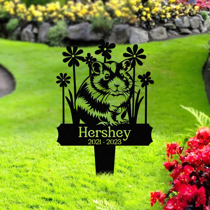 Personalized Hamster Memorial Stake, Hamster Grave Marker with Flowers, Custom Pet Cemetery Metal Stake, Pet Garden Decor, Loss of Pet