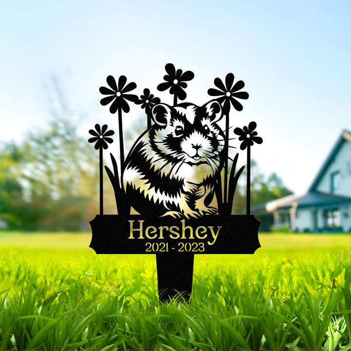 Personalized Hamster Memorial Stake, Hamster Grave Marker with Flowers, Custom Pet Cemetery Metal Stake, Pet Garden Decor, Loss of Pet