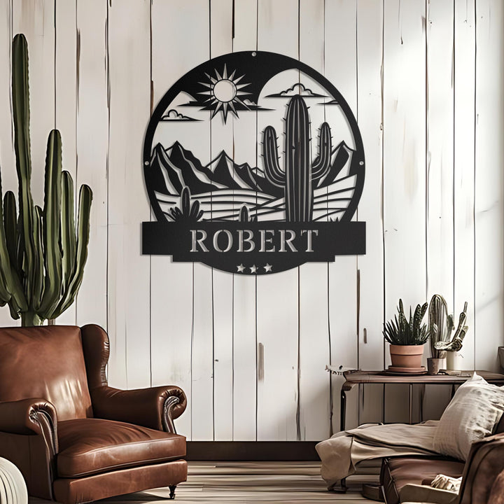 Cactus Custom Metal Sign, Personalized Cactus with Led Lights, Monogram Sign, Metal Wall Art Decor, Gift For Dad, Housewarming gift