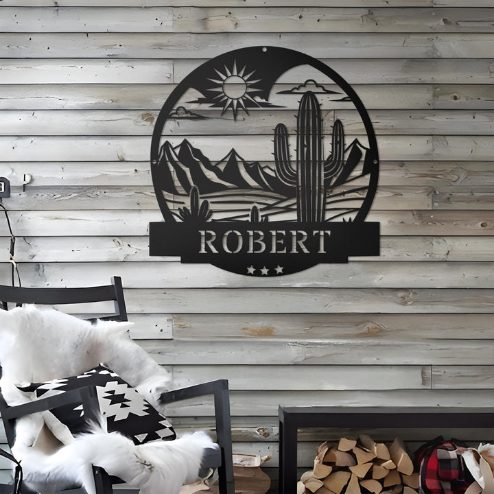 Cactus Custom Metal Sign, Personalized Cactus with Led Lights, Monogram Sign, Metal Wall Art Decor, Gift For Dad, Housewarming gift
