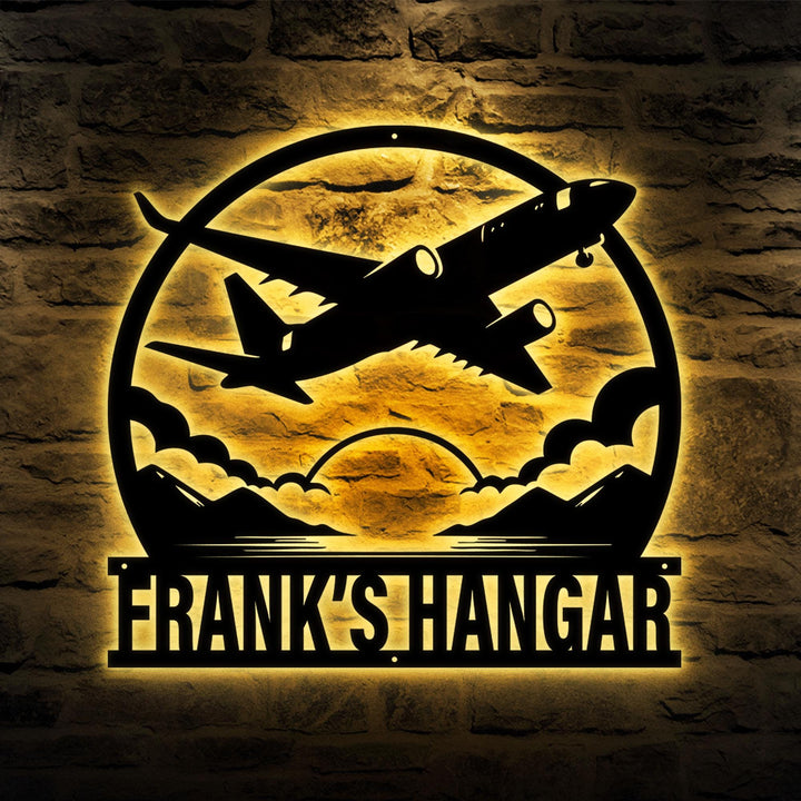 Personalized Airplane LED Metal Sign, Airplane Hangar Sign, Multi Colors Custom Sign, Metal Aircraft Wall Art, Man Cave, Dad Grandpa Gift